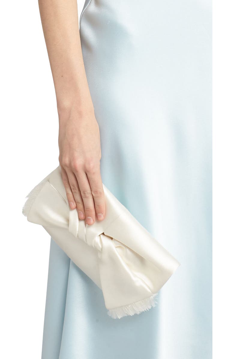 Anya Hindmarch Bow Double Face Satin Clutch, Alternate, color, Ivory