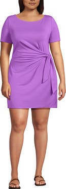 Lands' End Short Sleeve Cotton Modal Wrap Mini Dress