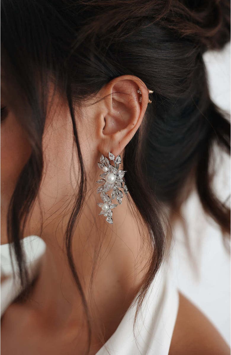 Untamed Petals Royalist Pearl and Crystal Statement Earrings, Alternate, color, Silver