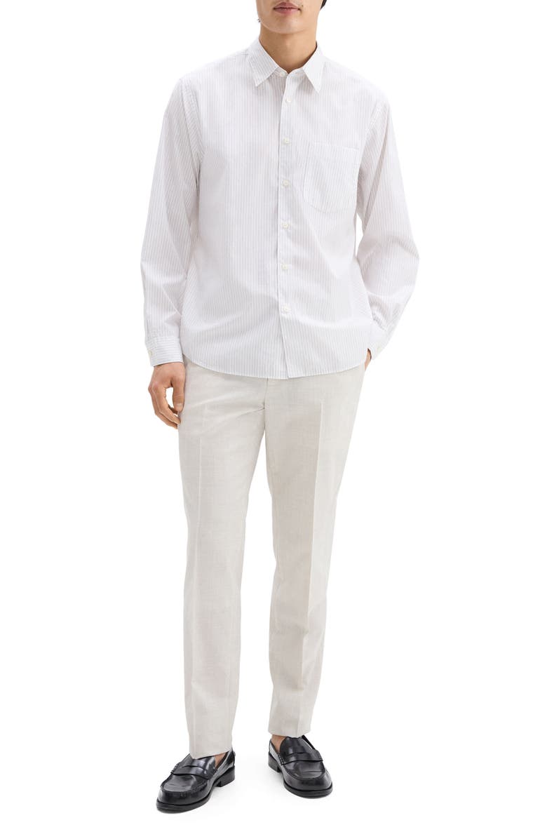 Theory Weekend Stripe Cotton Button-Up Shirt, Alternate, color, White/ Walnut