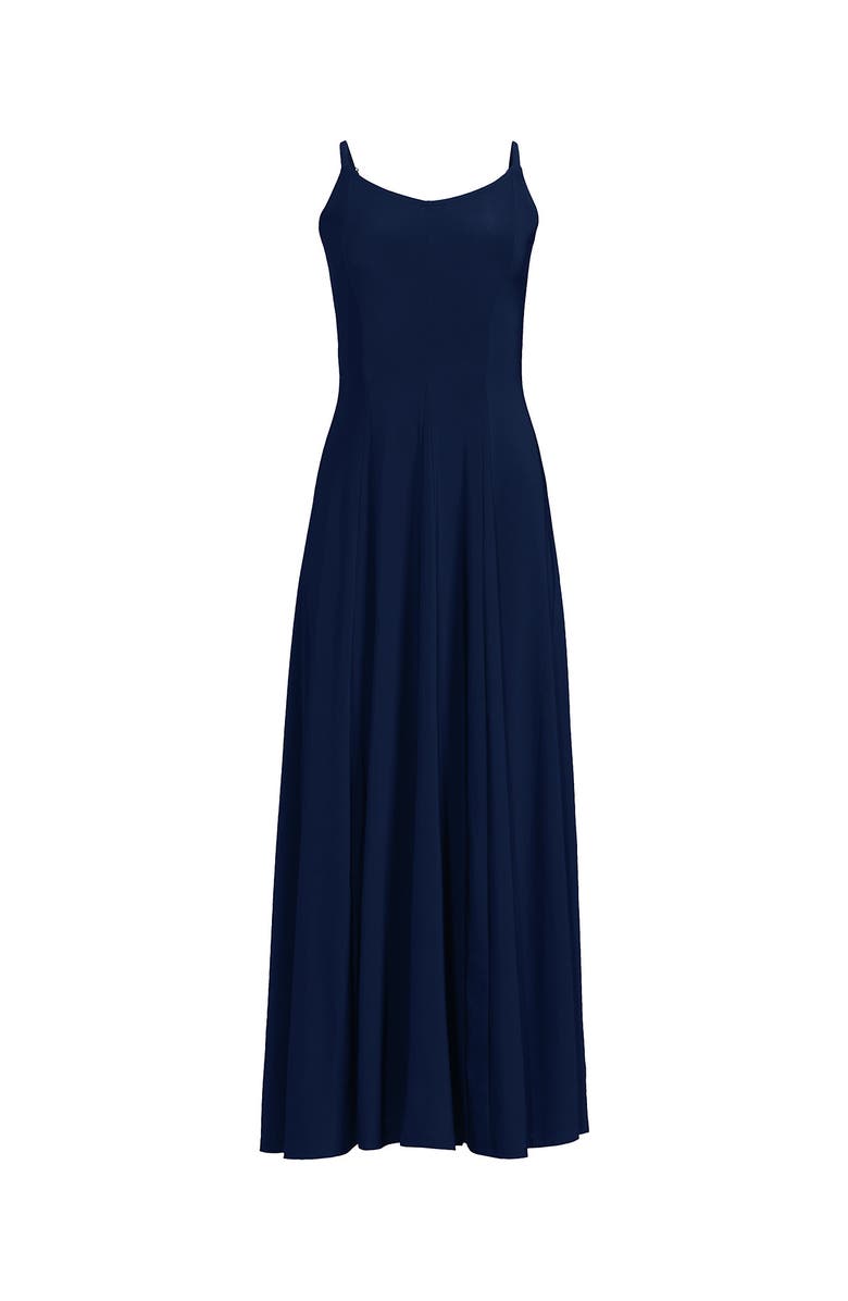 Lands' End Silky Knit Godet Maxi Dress, Alternate, color, Deep Sea Navy