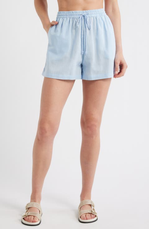 Linen Blend Drawstring Cover-Up Shorts