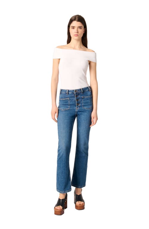 Maje Womens Blanc Bardot-neck Slim-fit Stretch-woven Top In White