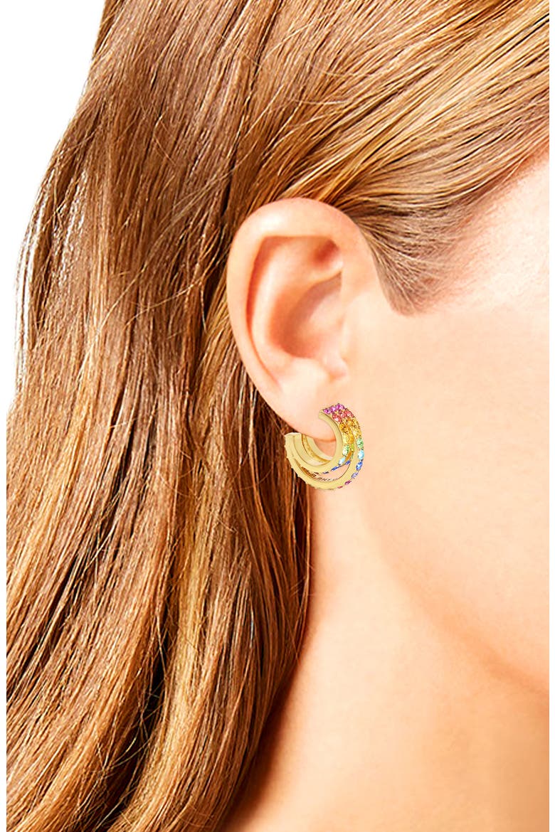 Three Row Pavé Hoop Earrings, Alternate, color, RAINBOW MULTI