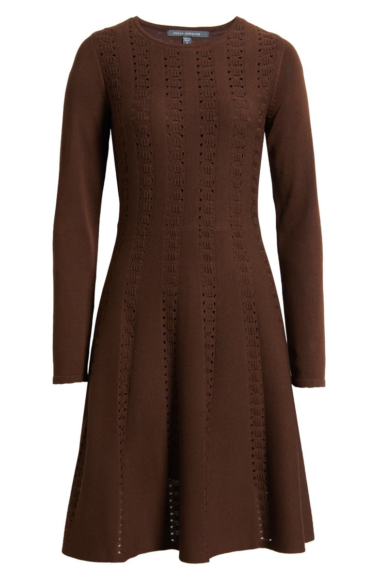 Julia Jordan Open Stitch Long Sleeve Sweater Dress, Alternate, color, Brown