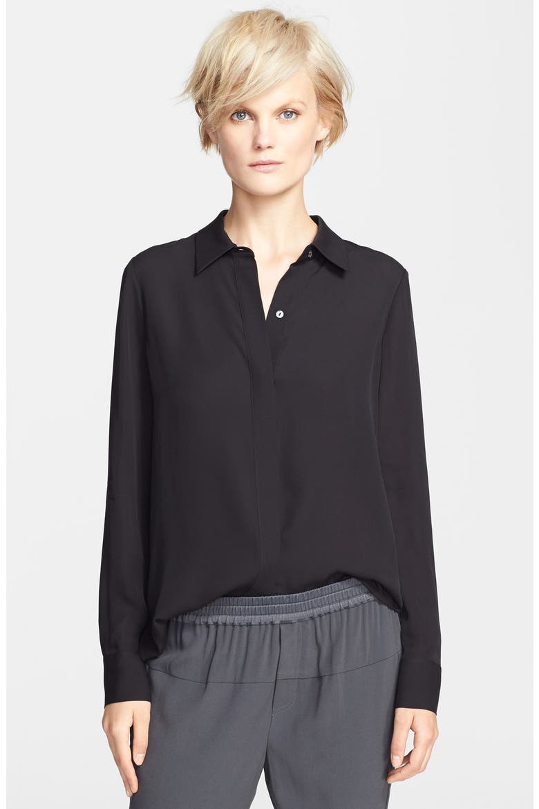 'Classic' Button Front Top, Main, color, BLACK