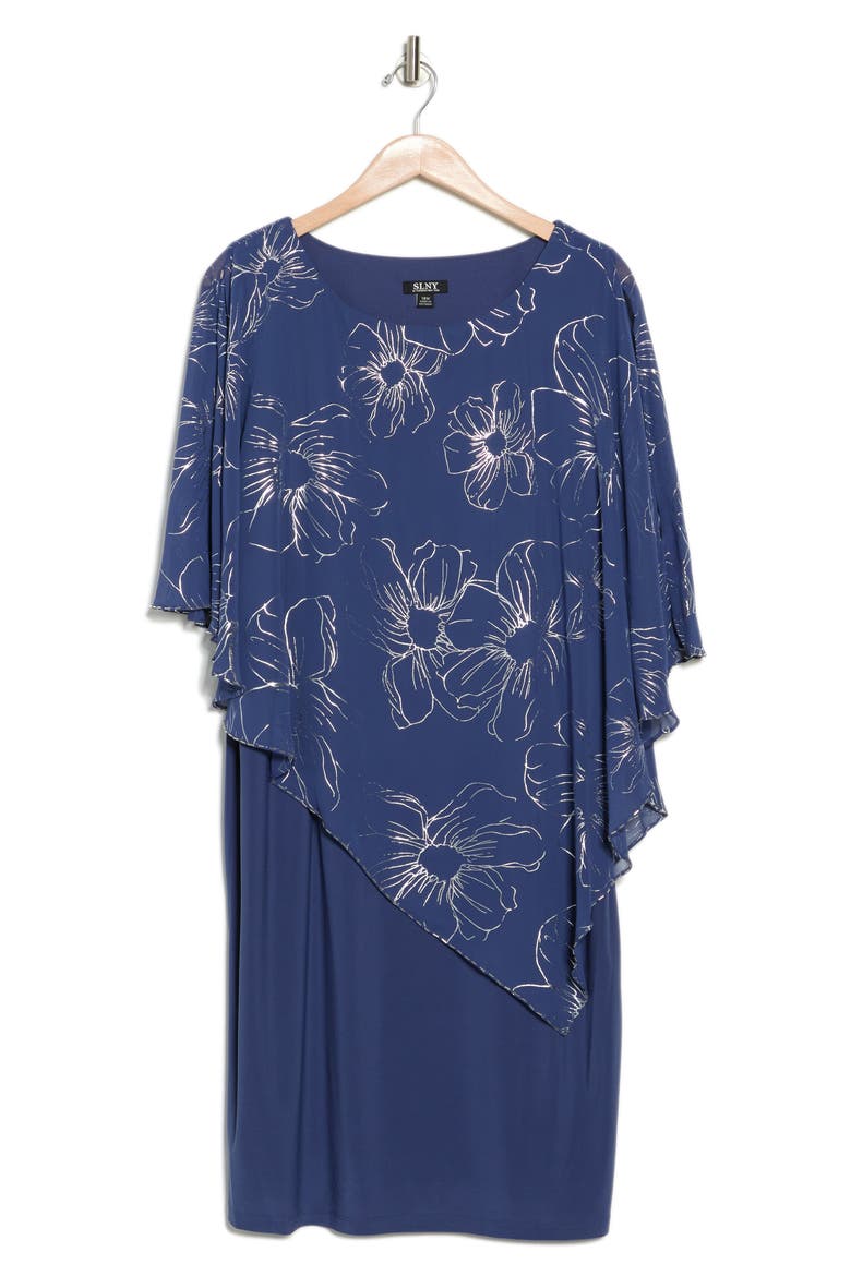 Floral Asymmetric Popover Shift Dress, Alternate, color, WEDGEWOOD