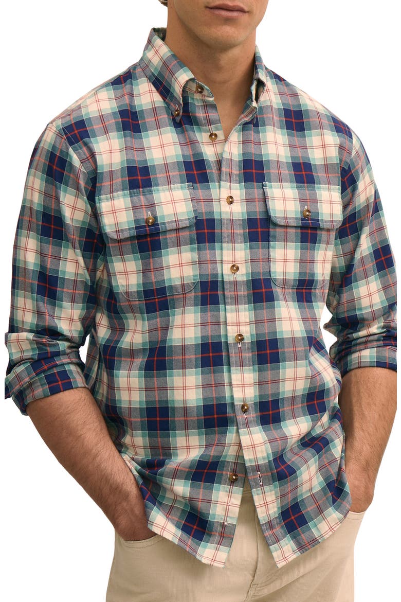 Friday Cotton Twill Button Down Shirt, Main, color, IVORYPLALID