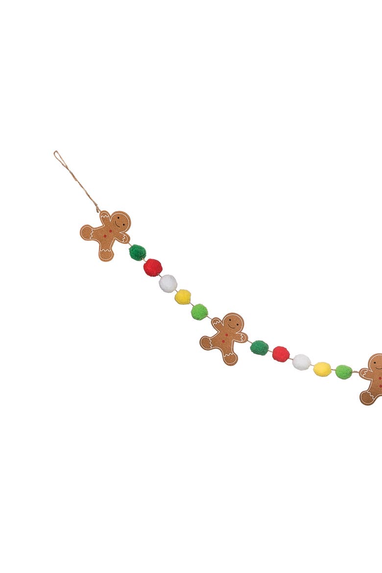 Christmas Gingerbread Man Decorative Felt Garland w/ PomPoms 59", Alternate, color, Brown