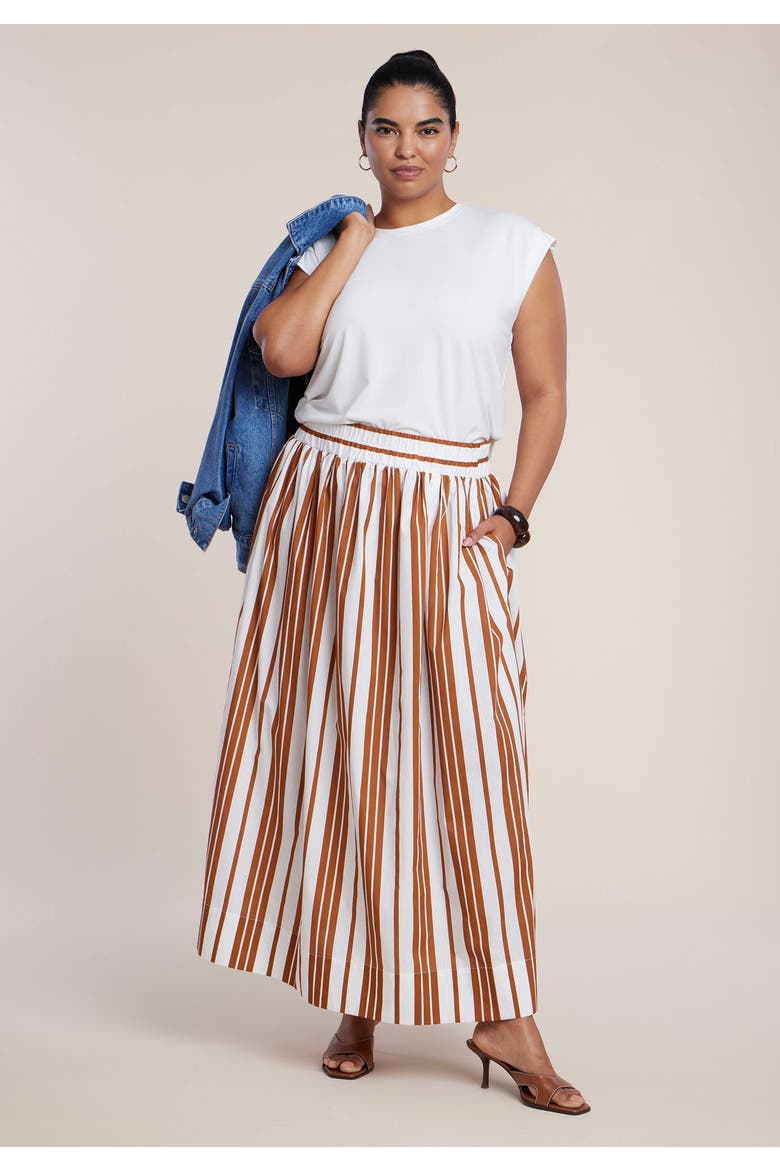 Poplin Maxi Skirt With Side Slits, Alternate, color, MOCHA STRIPE