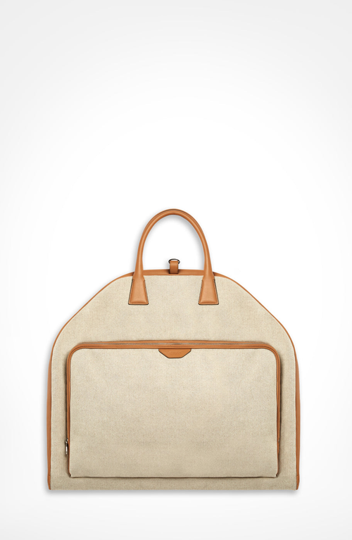 Aviteur Canvas Garment Bag With Leather Trim In Brown