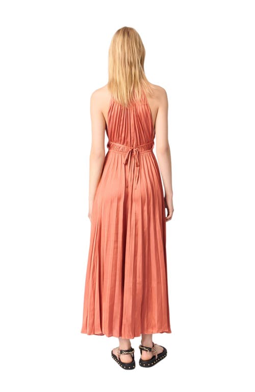 Maje Revillota Pleated Maxi Dress In Terracota