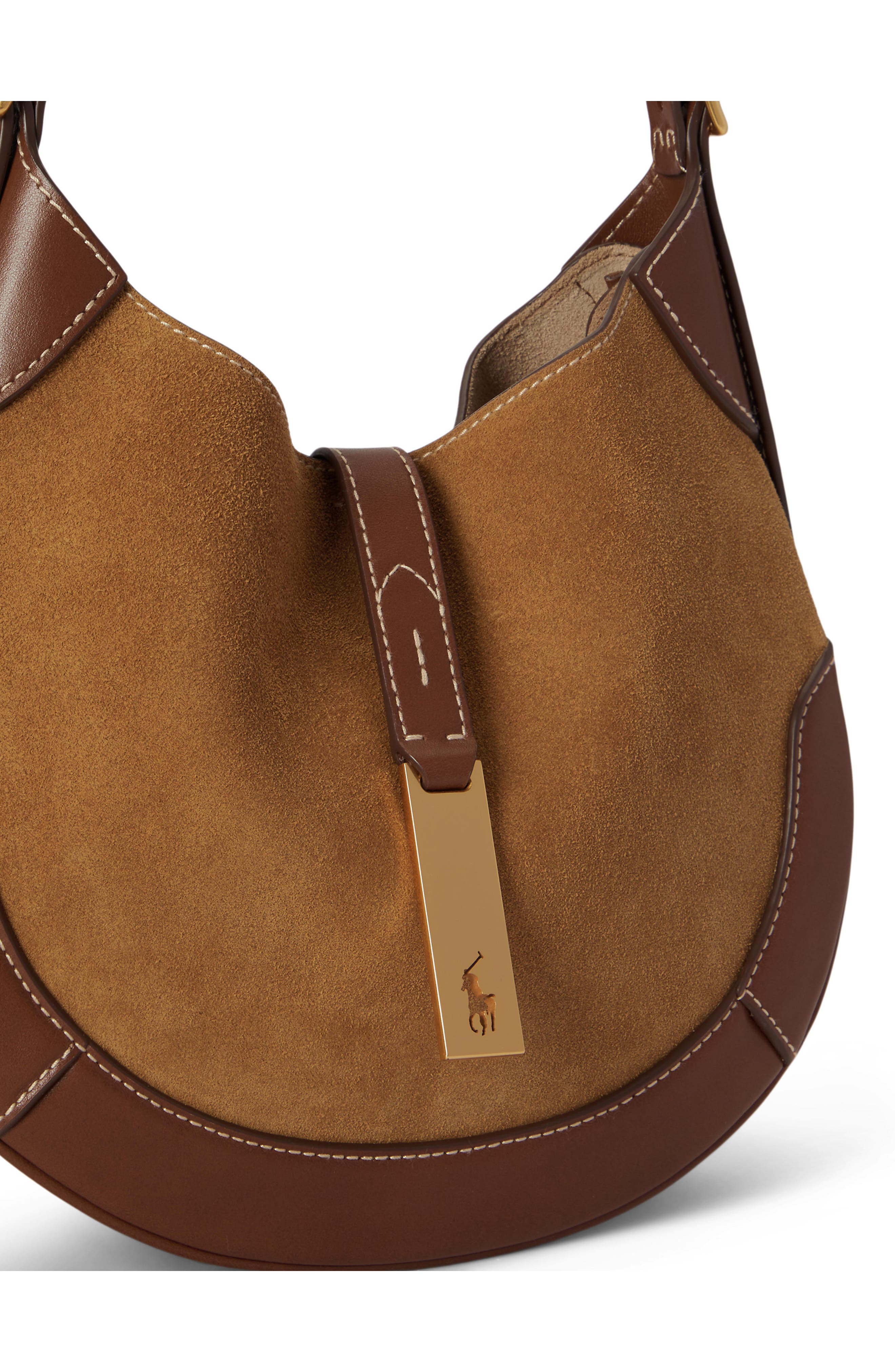 Small Polo ID Suede & Leather Shoulder Bag, Alternate, color, CLAY/ TOBACCO