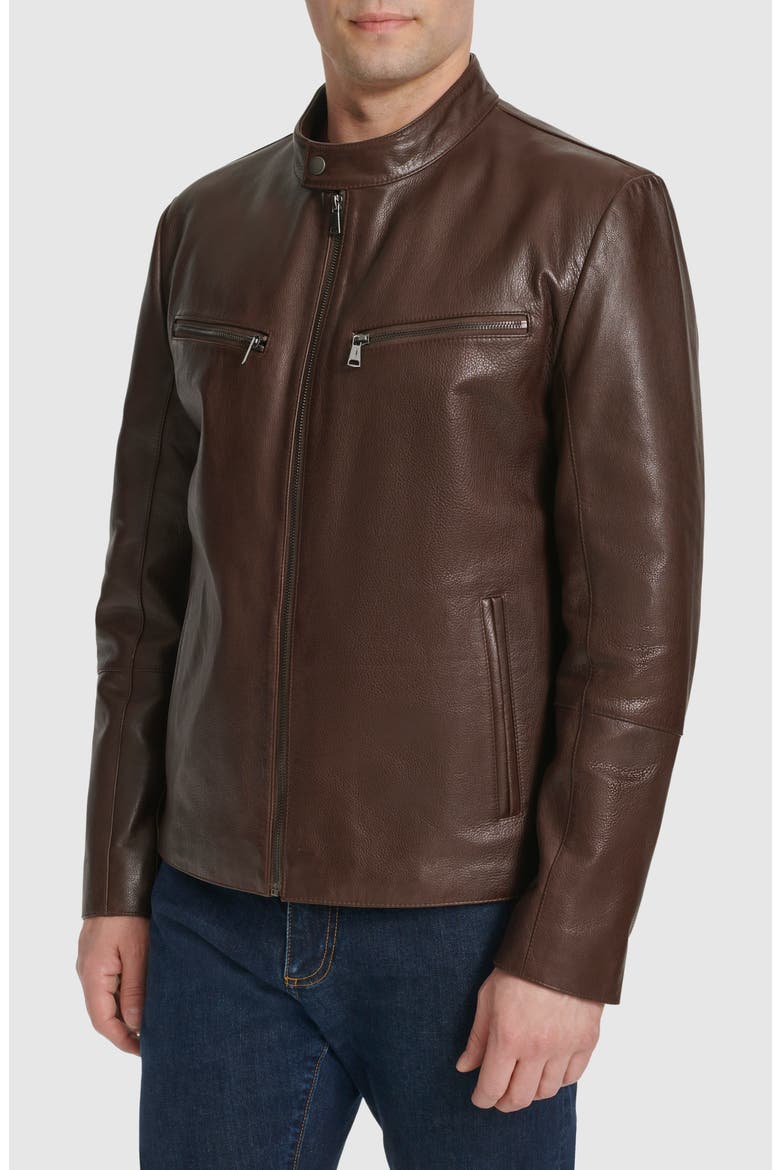 Leather Moto Jacket, Alternate, color, BROWN