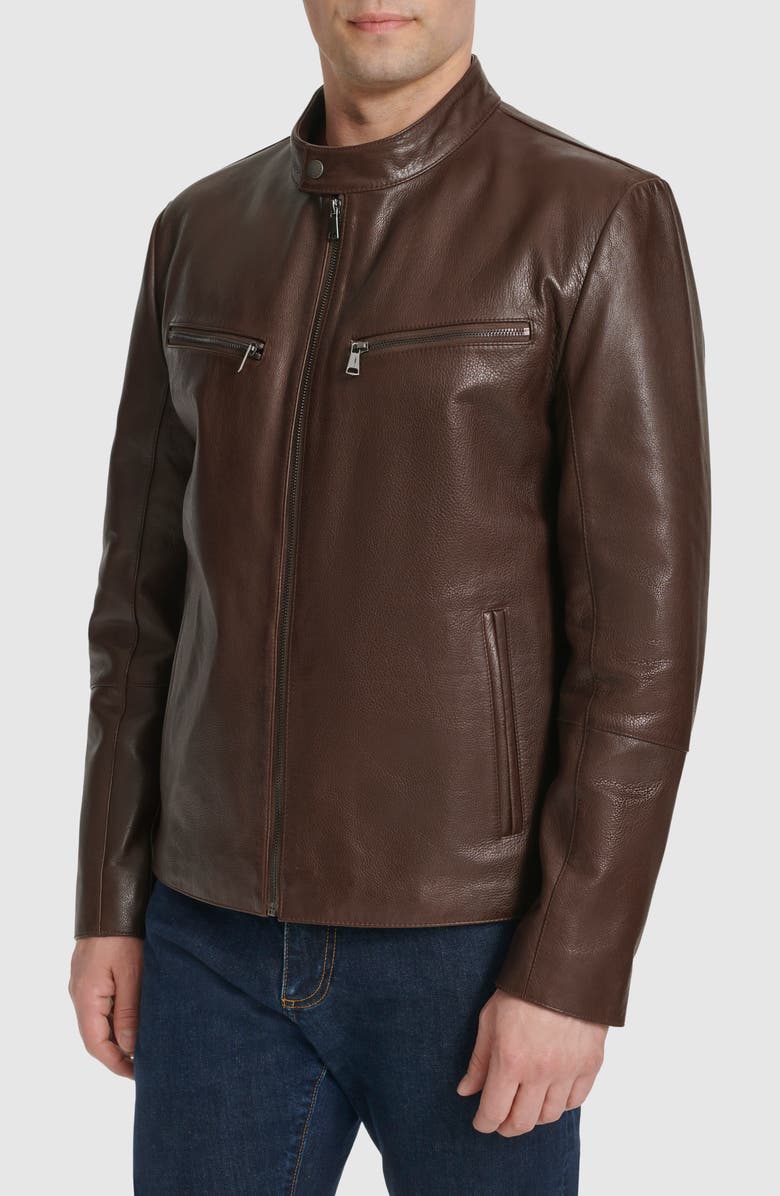 Cole Haan Leather Moto Jacket, Alternate, color, Brown