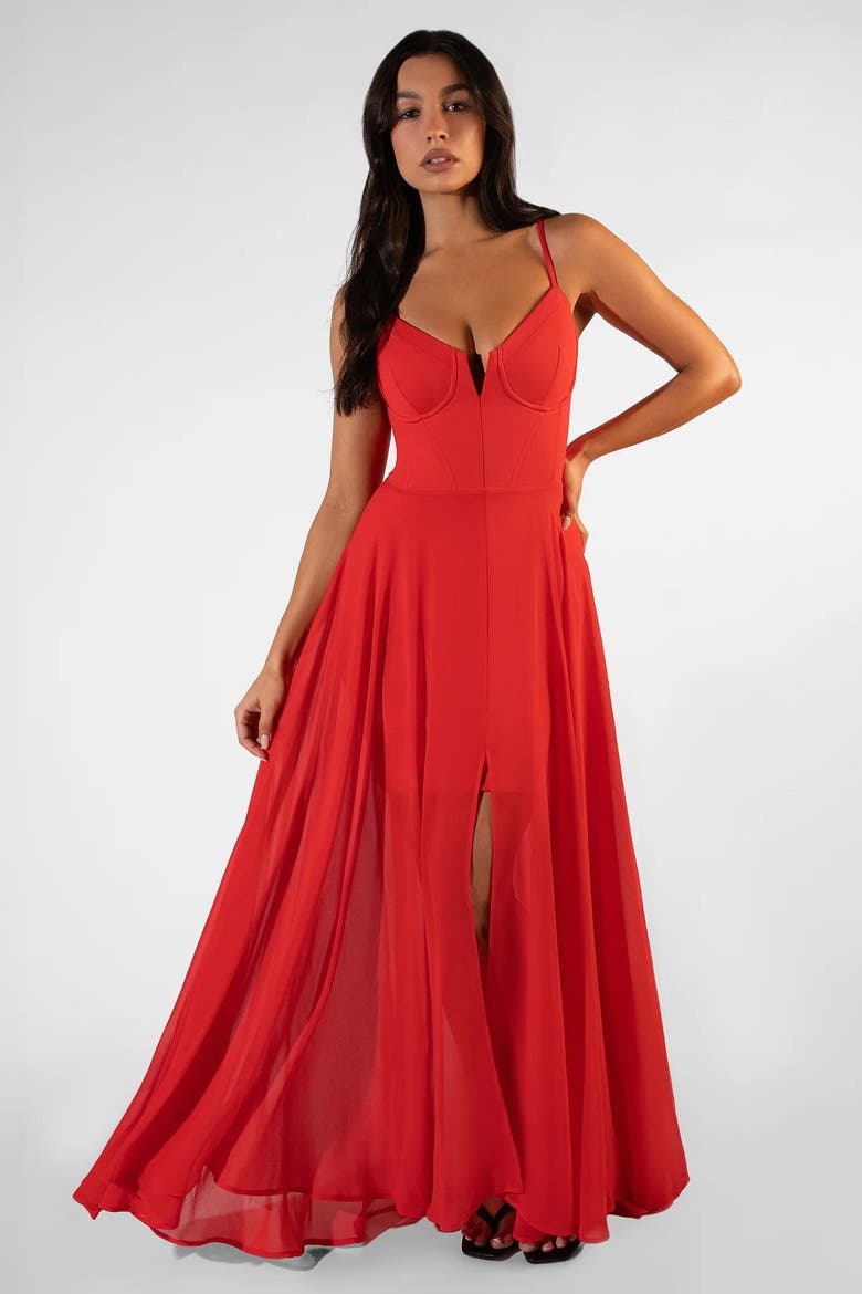 Mega Sculpting V-wire Maxi Dress, Alternate, color, Red