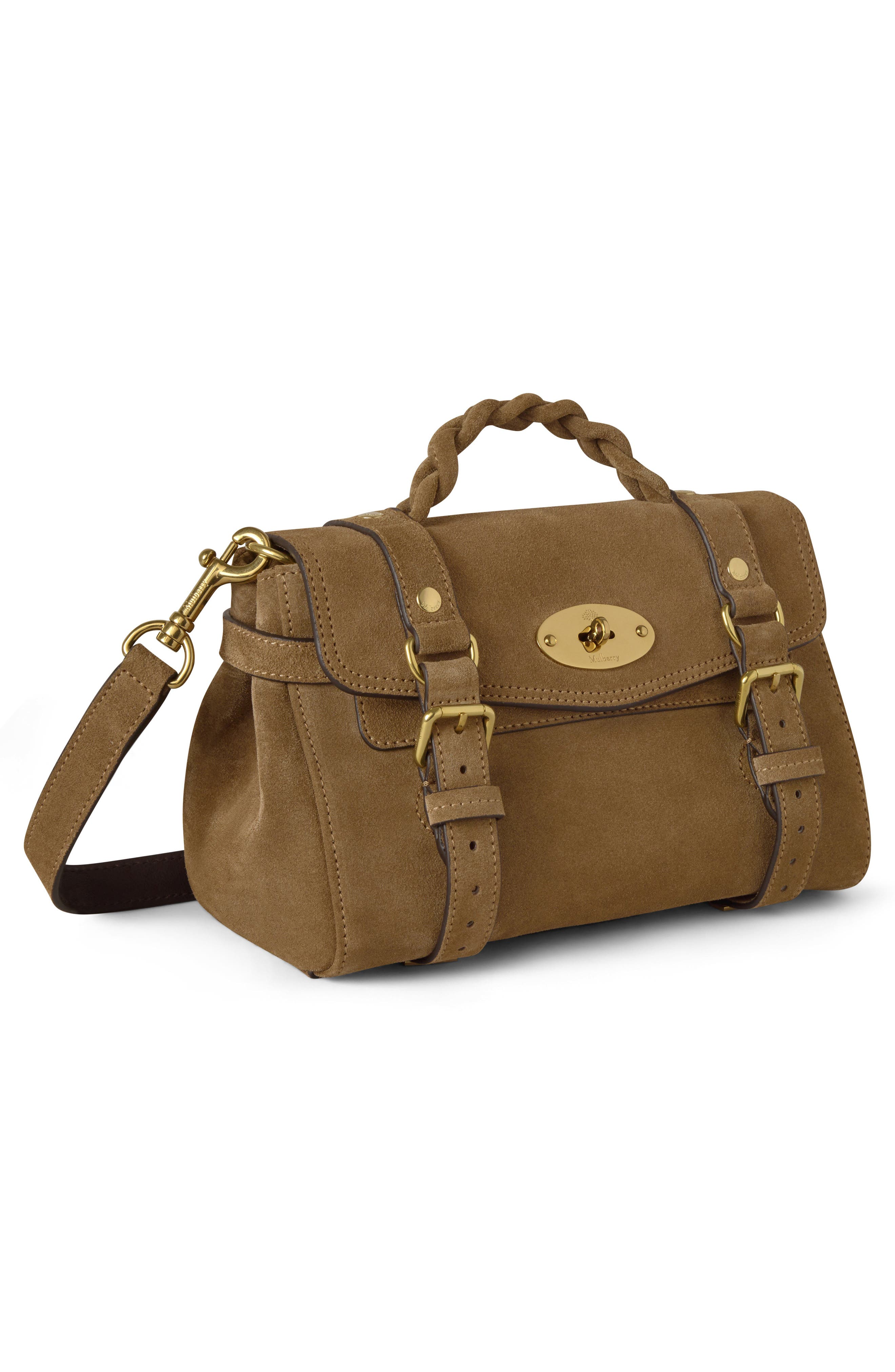 Mulberry Mini Alexa Suede Satchel, Alternate, color, Salcombe Sand
