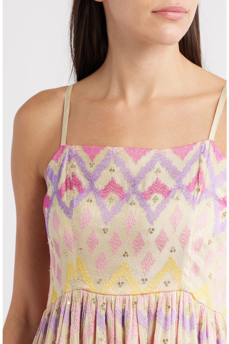 Emma Embroidered Fit & Flare Midi Dress, Alternate, color, PINK/ YELLOW