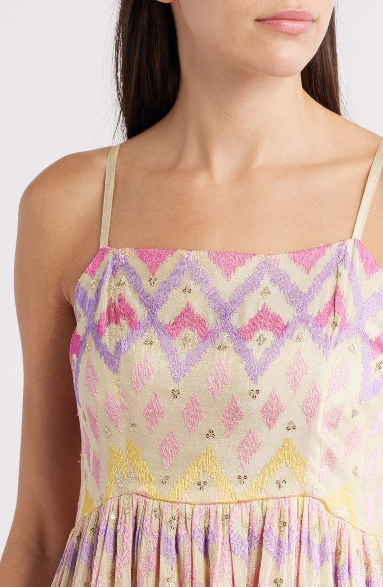 holiCHIC Emma Embroidered Fit & Flare Midi Dress, Alternate, color, Pink/ Yellow