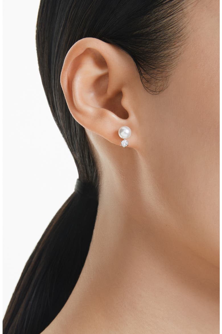 Matrix Faux Pearl & Crystal Stud Earrings, Alternate, color, SILVER/ WHITE