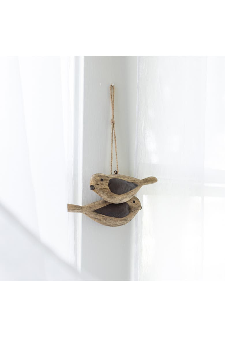 Carved Bird with Pillowed Wings Decorative Accent Brown Wood Metal & Jute, Alternate, color, Brown