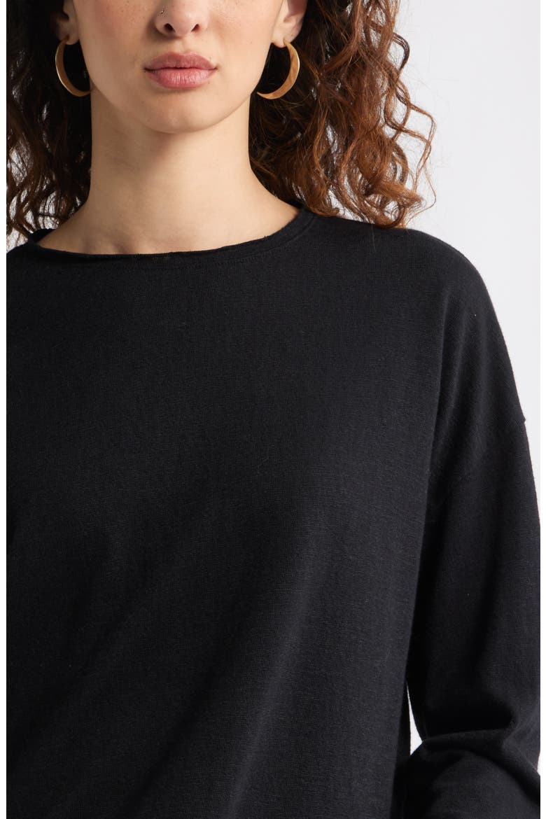 Roll Crewneck Boxy Long Sleeve Cotton Blend Top, Alternate, color, BLACK
