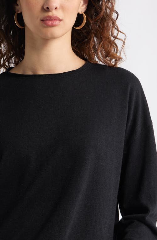 Treasure & Bond Roll Crewneck Boxy Long Sleeve Cotton Blend Top In Black