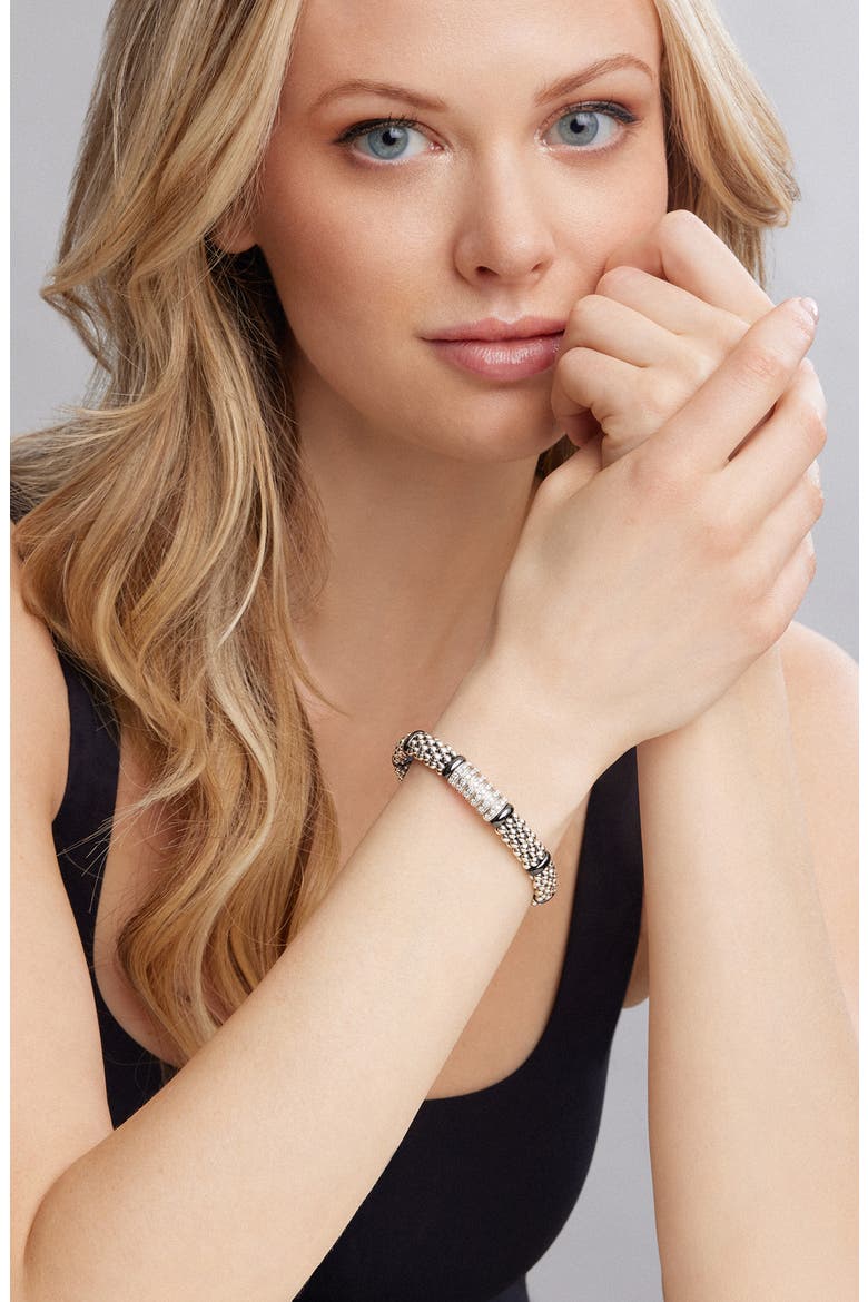 Black Caviar Diamond 6-Link Bracelet, Alternate, color, SILVER/ BLACK CERAMIC/ DIAMOND