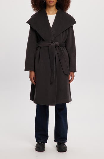 Noize Lena Belted Wrap Coat In Charcoal Mix