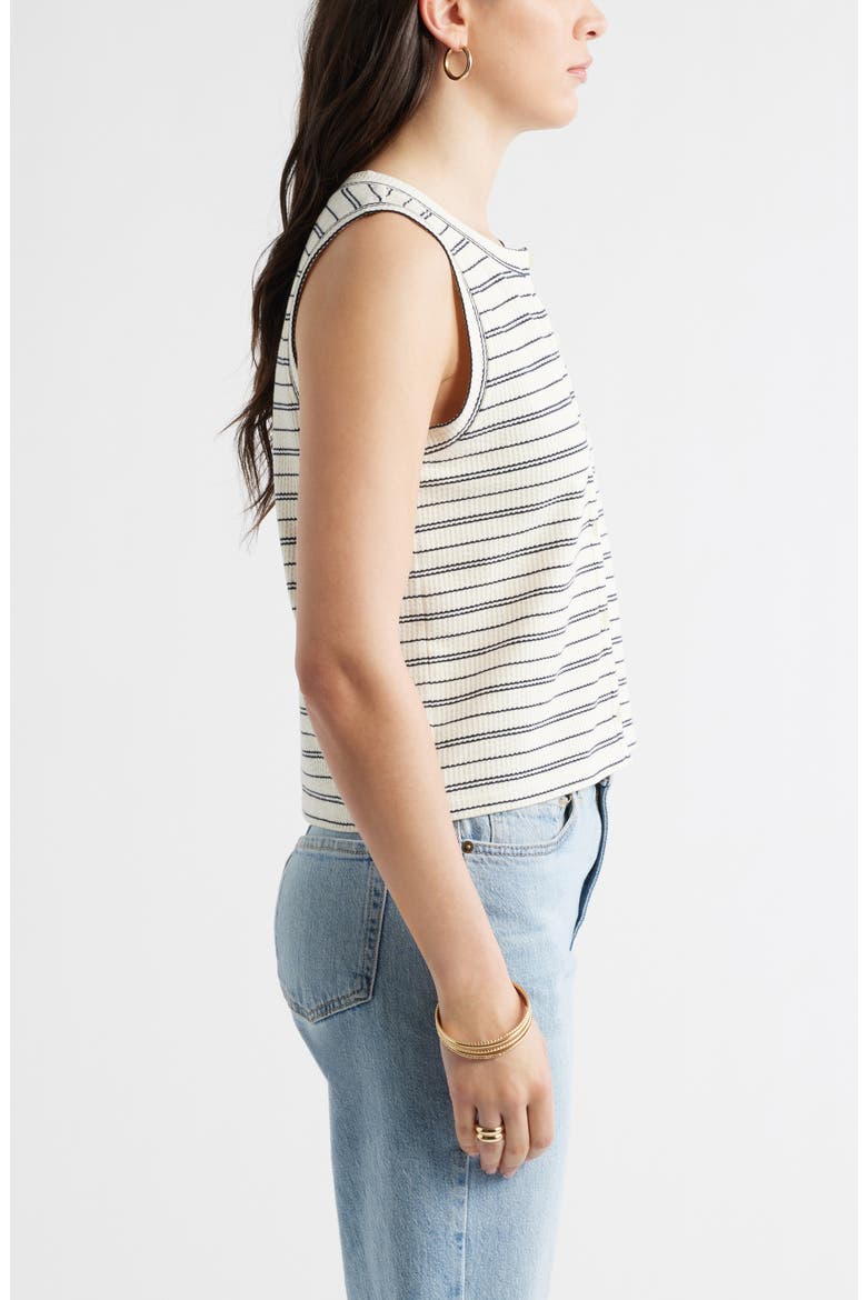 Stripe Rib Cotton Blend Button-Up Top, Alternate, color, IVORY- NAVY STRIPE