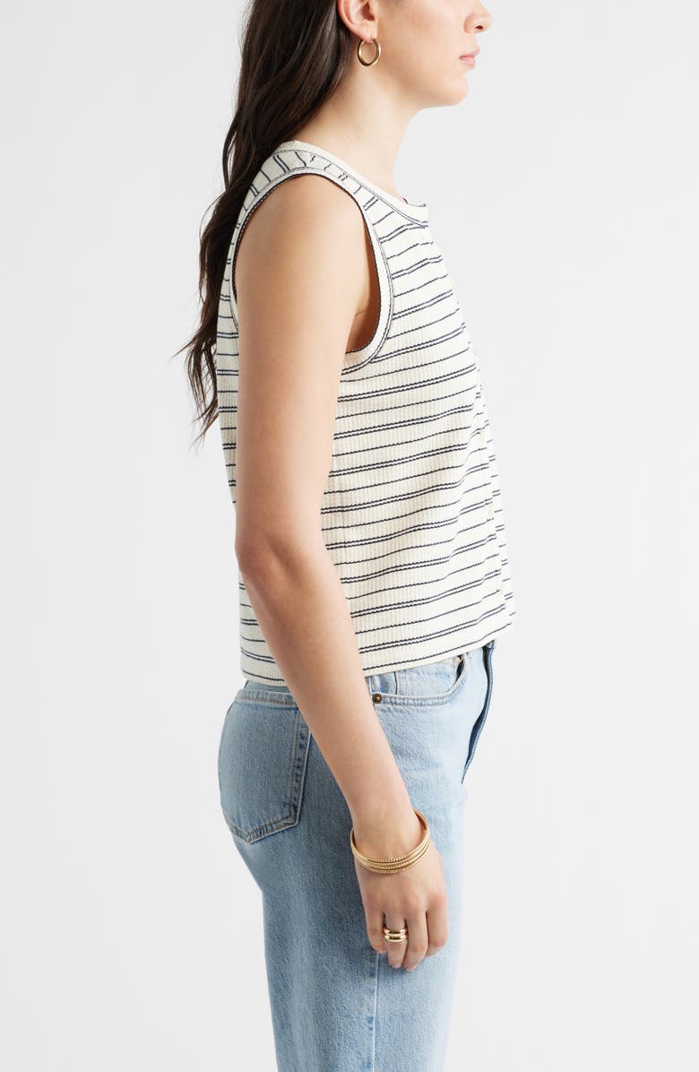 Caslon<sup>®</sup> Stripe Rib Button-Up Top, Alternate, color, Ivory- Navy Stripe
