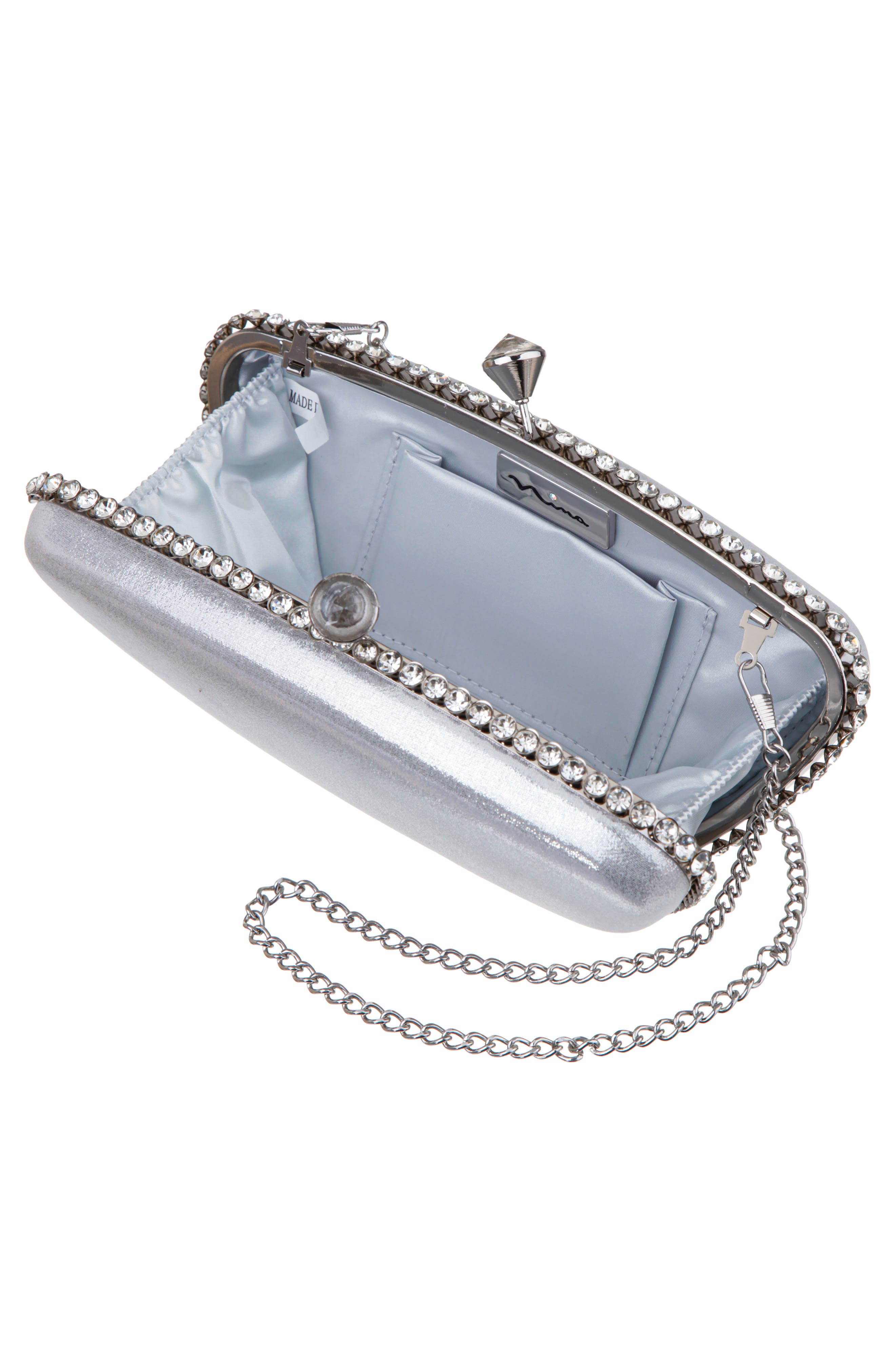 Nina Goddess Frame Clutch, Alternate, color, Silver