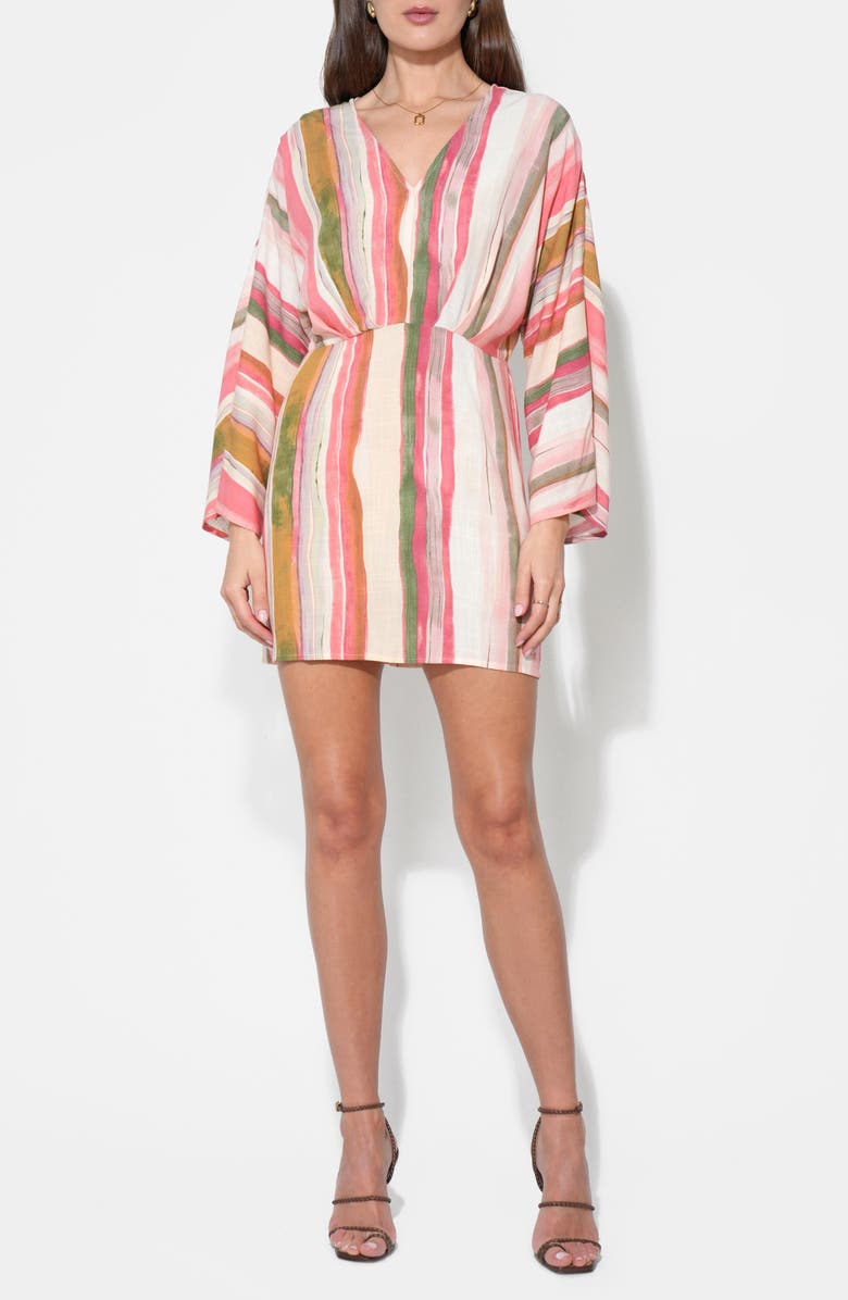 Adelyn Rae Julianna Stripe Long Sleeve Minidress, Alternate, color, Red/ Natural