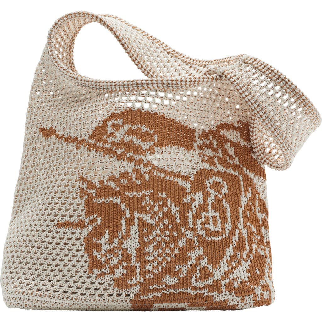 Burberry White & Tan Large Ekd Crochet Tote In White/sand