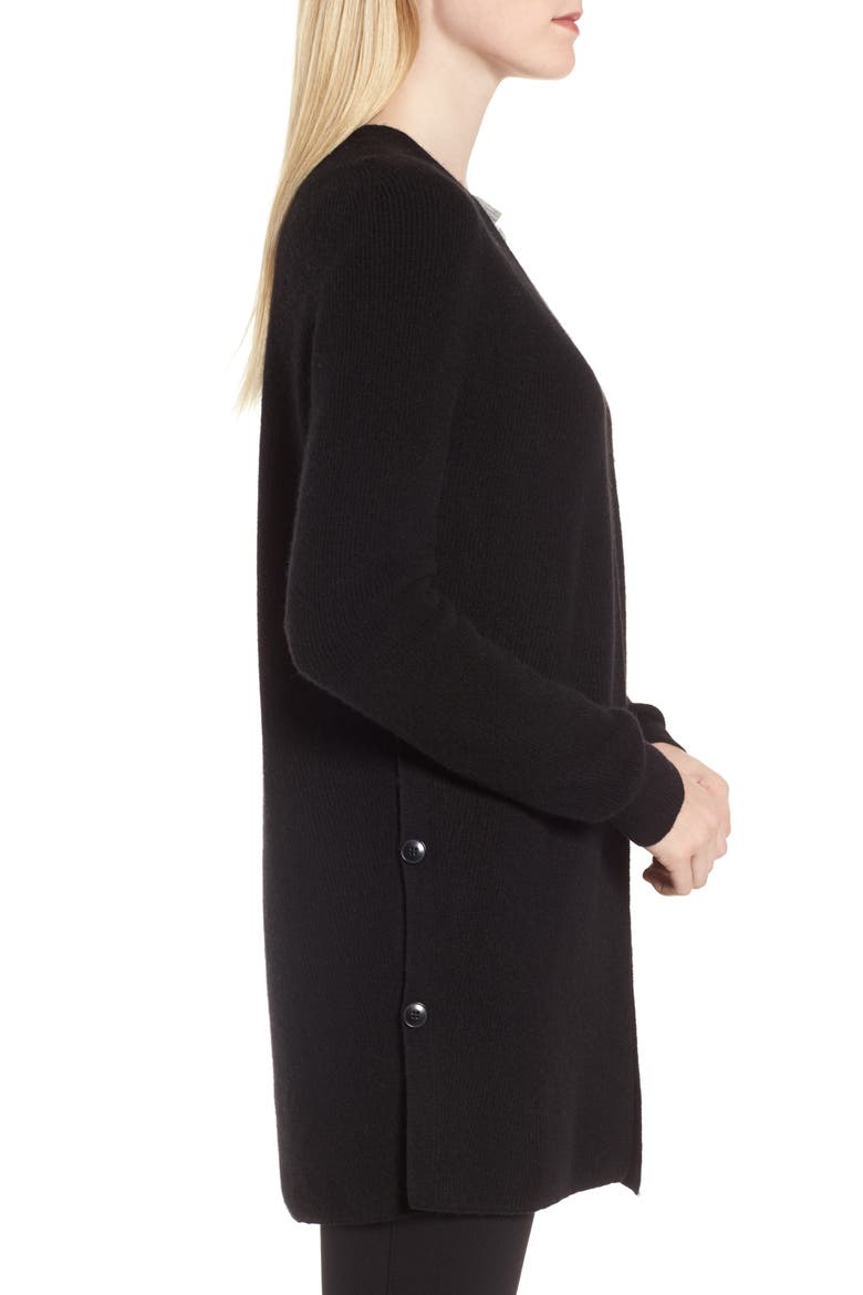 Side Button Cashmere Cardigan, Alternate, color, BLACK