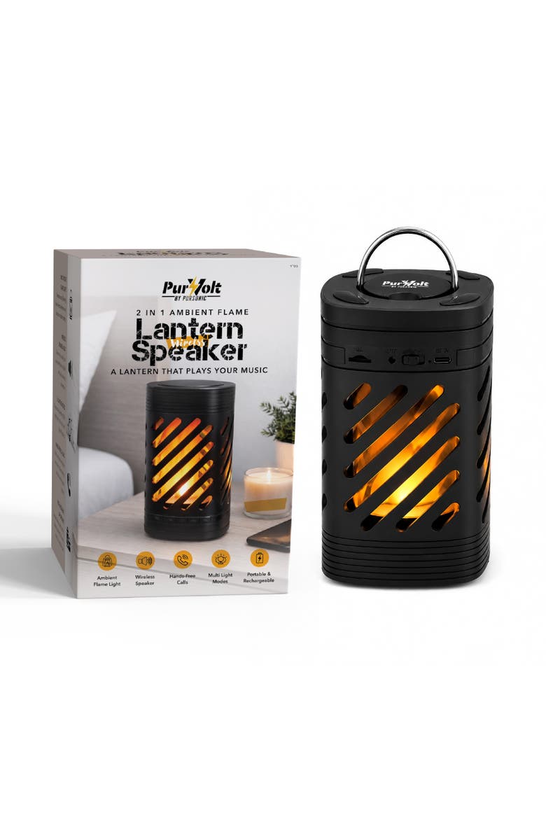2-in-1 Ambient Flame Lantern Speaker, Main, color, Black