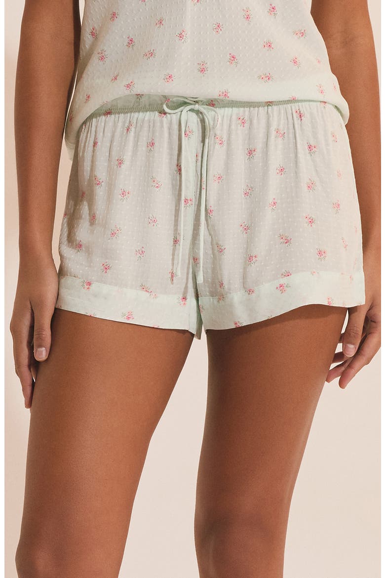 Olivya Floral Swiss Dot Pajama Shorts, Main, color, IMP FOND VERT