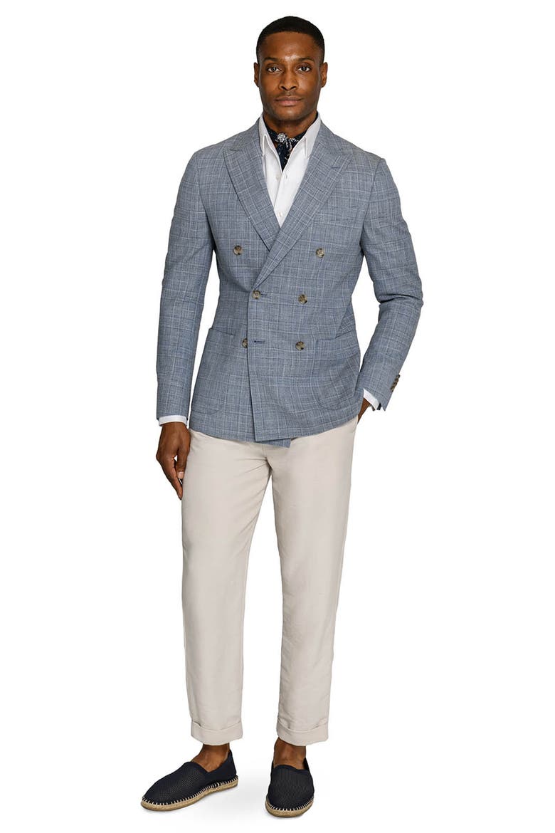 Douglas Double Breasted Plaid Blazer, Alternate, color, BLUE