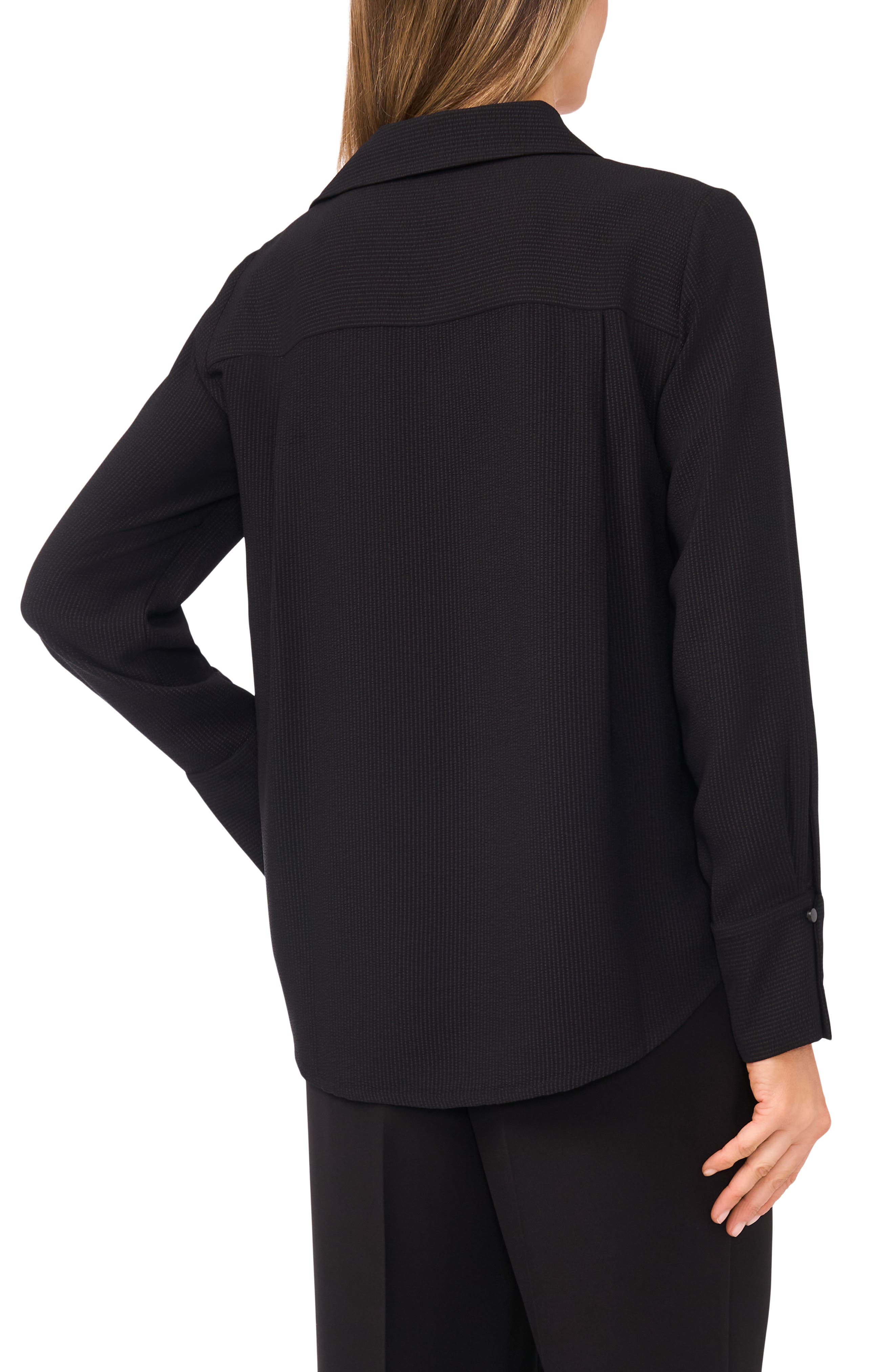Tonal Stripe Collared Split Neck Top - image 2