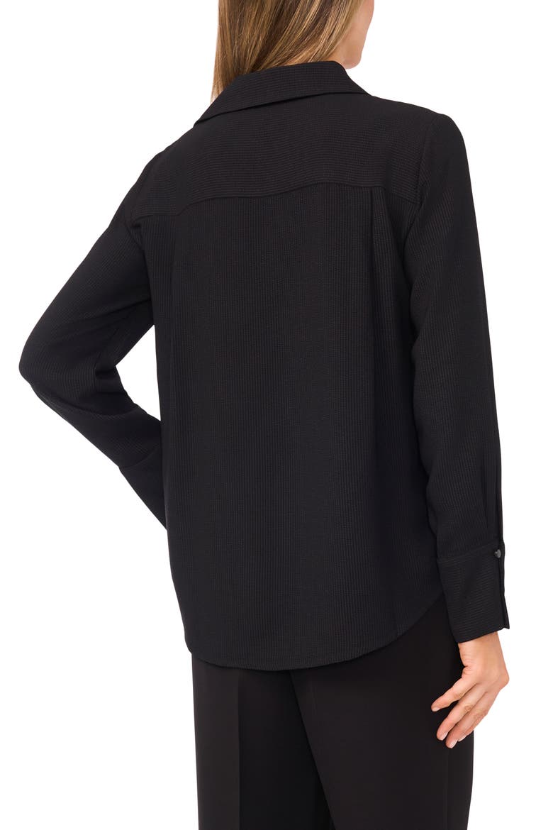 Tonal Stripe Collared Split Neck Top, Alternate, color, RICH BLACK