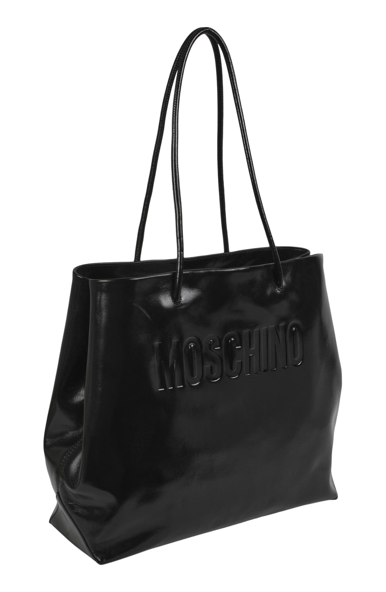 Moschino Embossed Logo Tote Bag, Alternate, color, 