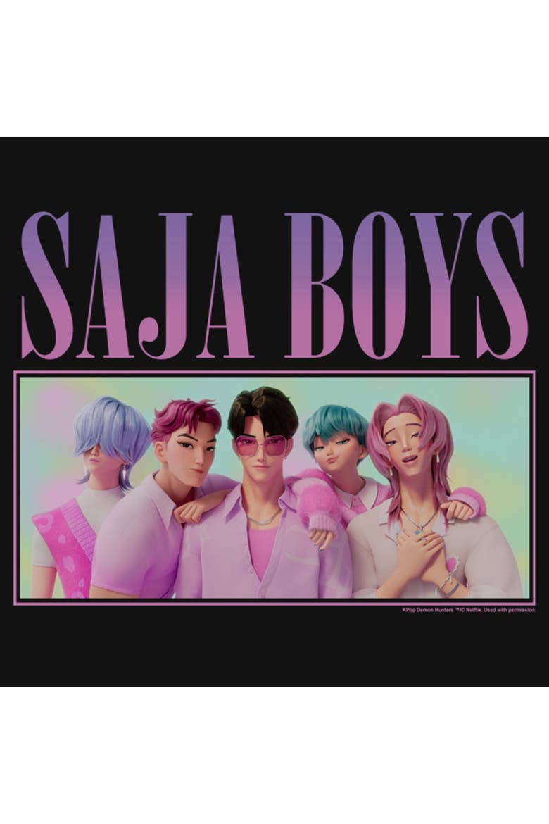Girl's KPop Demon Hunters Saja Boys Group Shot  Graphic T-Shirt, Alternate, color, Black