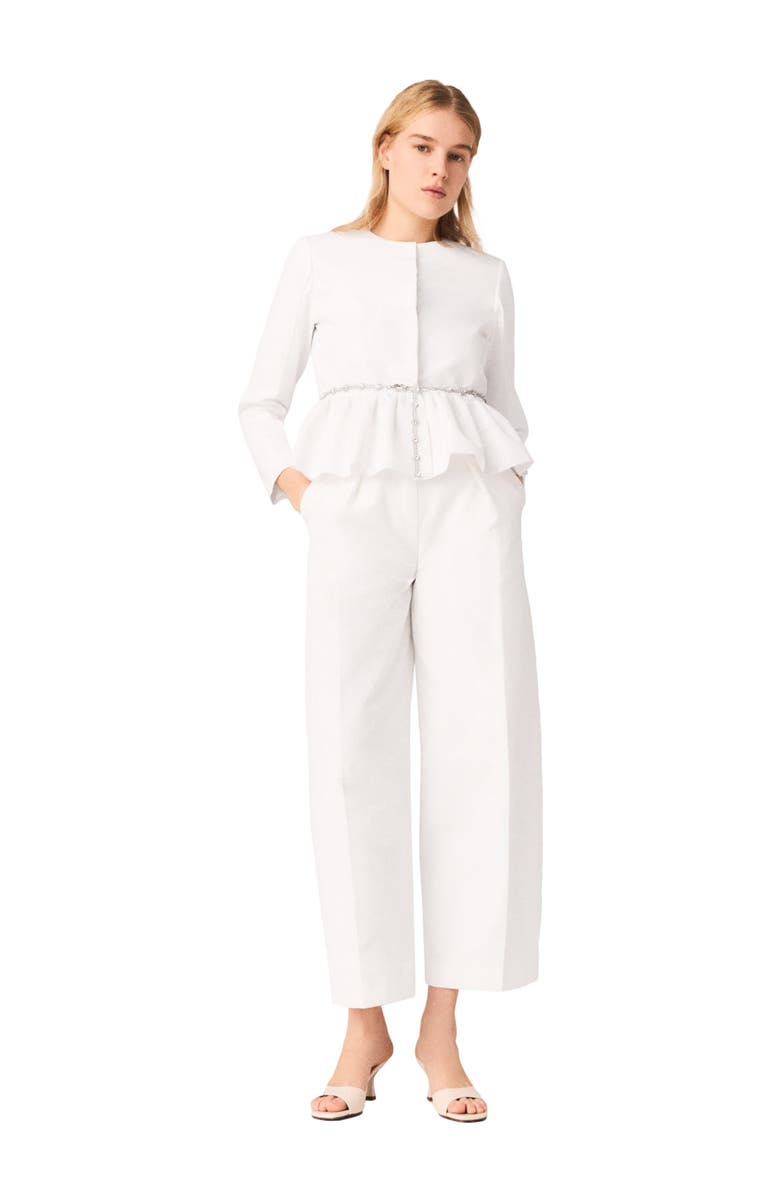 maje Cropped jacket with jewelled belt, Alternate, color, White