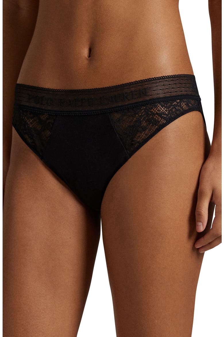 Lace & Stretch Cotton Rib Bikini, Alternate, color, ONYX