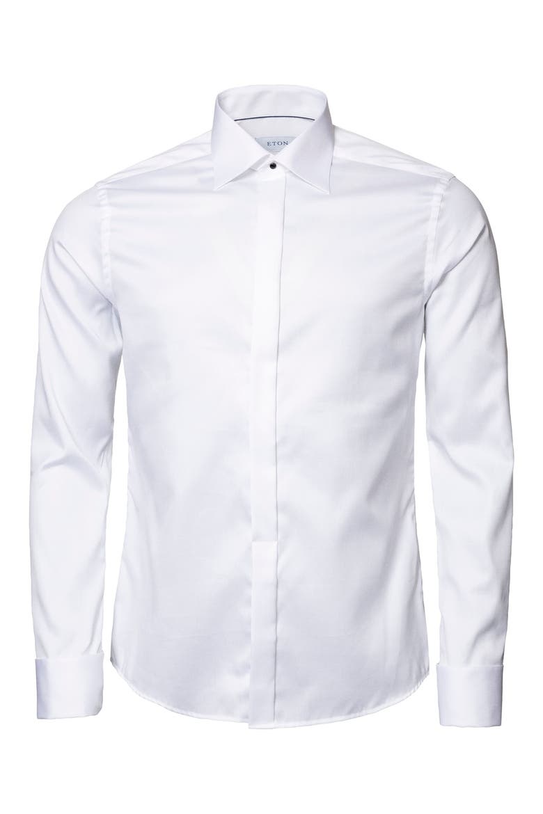 Slim Fit Twill Fly Front Tuxedo Shirt, Alternate, color, WHITE