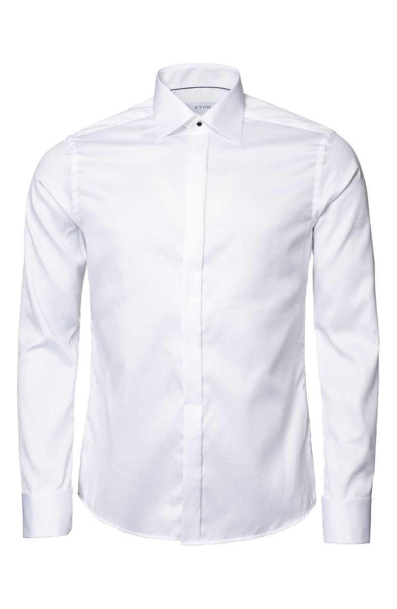 Eton Slim Fit Twill Fly Front Tuxedo Shirt, Alternate, color, White