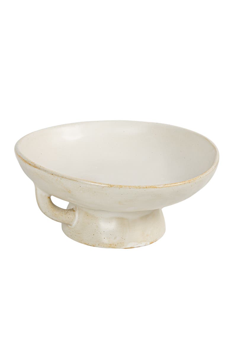 Storied Home Stoneware Footed Pedestal/Bowl with Handles, Reactive Glaze, White, Main, color, White