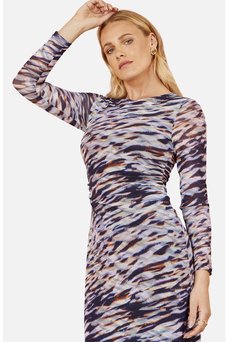 Abstract Stripe Ruched  Midi Dress, Alternate, color, Multi