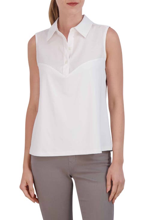 Ricki Mixed Media Sleeveless Button-Up Shirt