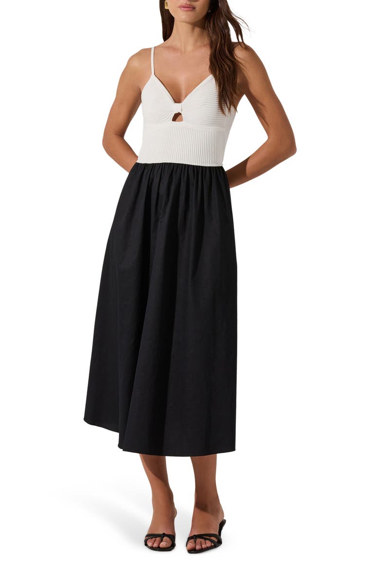 Contrast Mixed Media Midi Dress, Main, color, WHITE BLACK